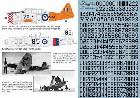 Ventura VA7289 1:72 24 inch numbers for RAF, RN, RAAF, RCAF and RNZAF etc