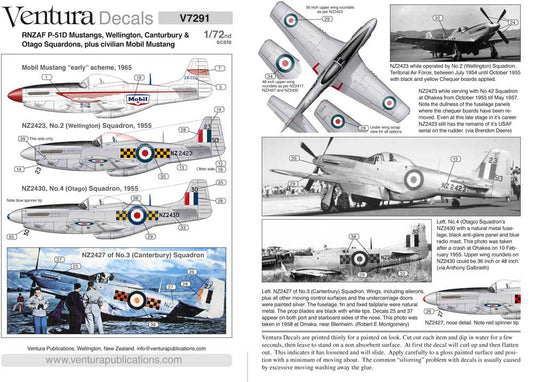 Ventura VA7291 RNZAF P-51D Mustang Mobil & Sqn Decals 1:72
