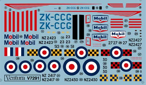 Ventura VA7291 RNZAF P-51D Mustang Mobil & Sqn Decals 1:72