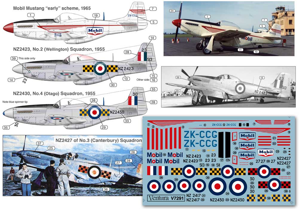 Ventura VA7291 RNZAF P-51D Mustang Mobil & Sqn Decals 1:72