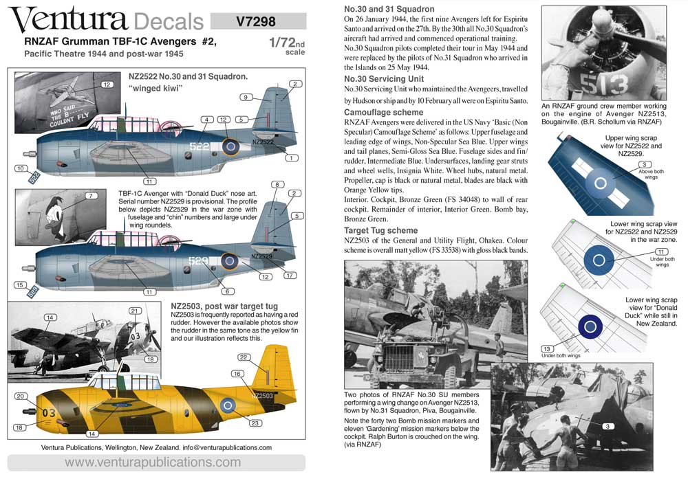 Ventura VA7298 1:72 RNZAF Grumman TBF-1C Avengers #2 Pacific Theatre  home based