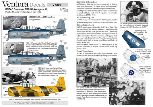 Ventura VA7298 1:72 RNZAF Grumman TBF-1C Avengers #2 Pacific Theatre  home based