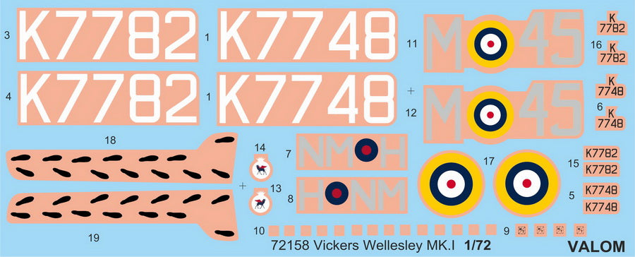 Valom VAL72158 1:72 Vickers Wellesley Mk.I decals for 45 Sqn & 76 Sqn