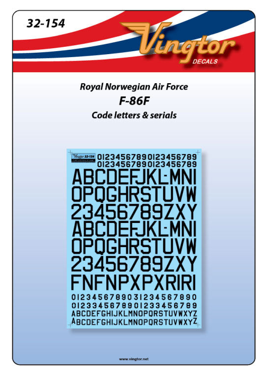 Vingtor Decals VTH32-154 North-American F-86F Sabre RNoAF 1:32
