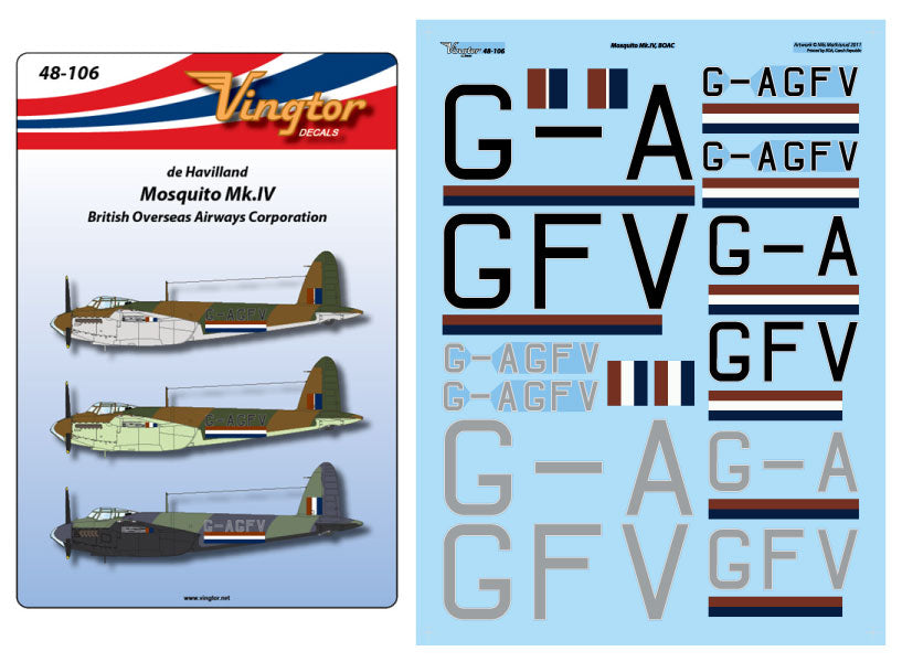 Vingtor Decals VTH48-106 de Havilland Mosquito Mk.IV BOAC 1:48