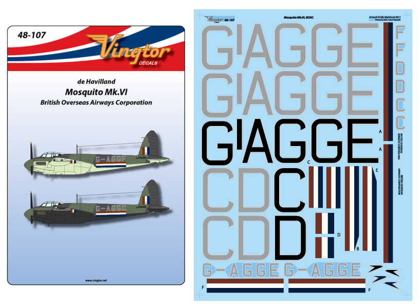 Vingtor Decals VTH48-107 de Havilland Mosquito Mk.VI BOAC 1:48