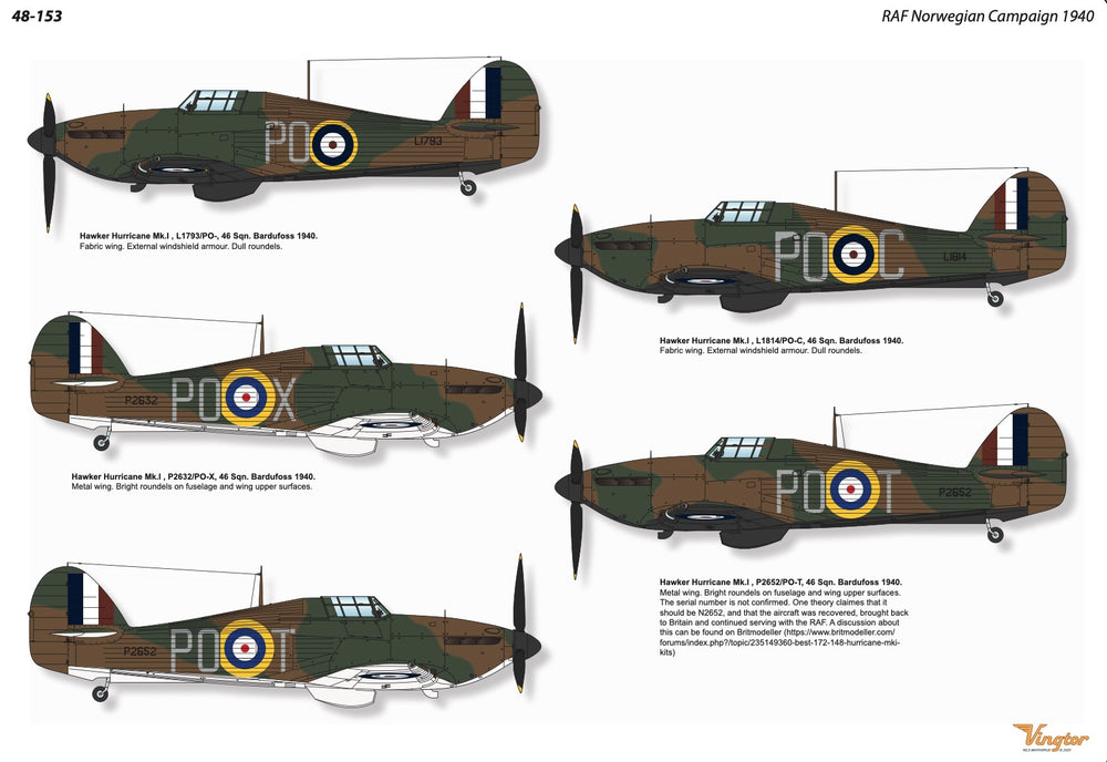 Vingtor Decals VTH48-153 1:48 RAF Norwegian Campaign 1940