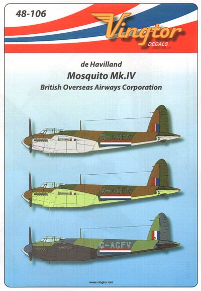 Vingtor Decals VTH48-106 de Havilland Mosquito Mk.IV BOAC 1:48