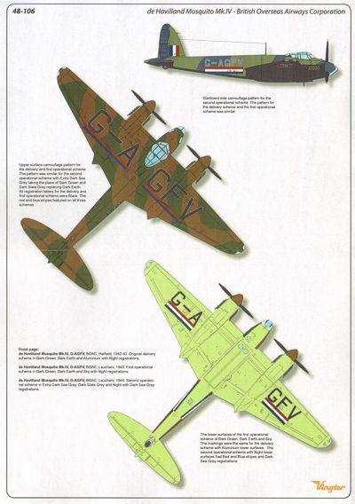 Vingtor Decals VTH48-106 de Havilland Mosquito Mk.IV BOAC 1:48