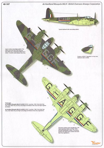 Vingtor Decals VTH48-107 de Havilland Mosquito Mk.VI BOAC 1:48