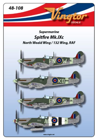Vingtor Decals VTH48-108 1:48 Spitfire Mk.IXc North Weald 132 Wing RAF
