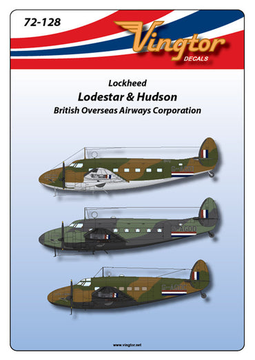 Vingtor Decals VTH72128 1:72 Lockheed C-60 Lodestar & Hudson WWII BOAC markings