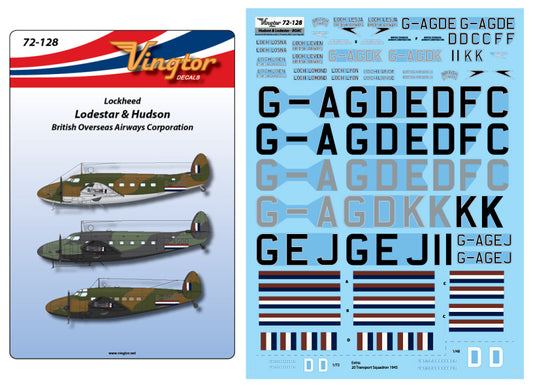 Vingtor Decals VTH72128 1:72 Lockheed C-60 Lodestar & Hudson WWII BOAC markings
