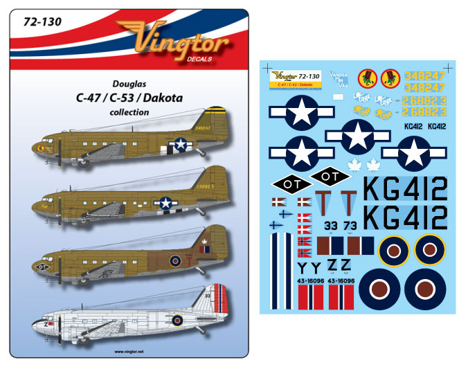 Vingtor Decals VTH72130 1:72 Douglas C-47/C-53/Dakota Collection