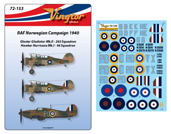 Vingtor Decals VTH72153 1:72 RAF Norwegian Campaign 1940