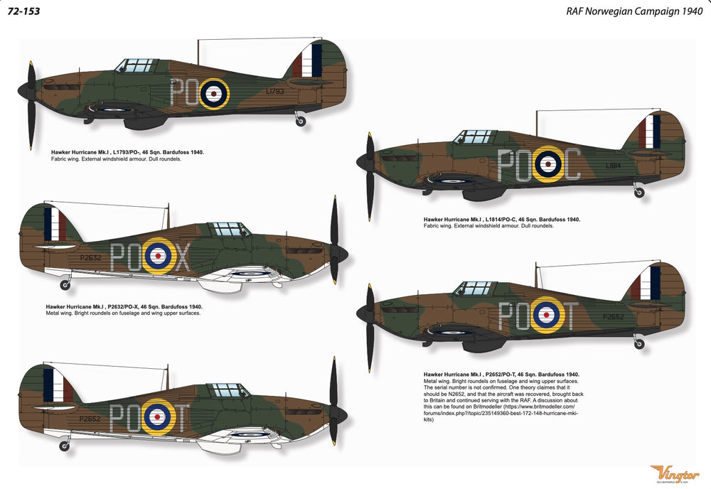 Vingtor Decals VTH72153 1:72 RAF Norwegian Campaign 1940