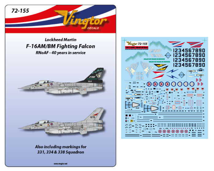 Vingtor Decals VTH72155 1:72 Lockheed Martin F-16AM/BM