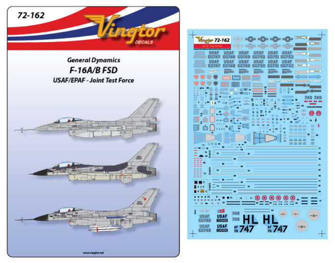 Vingtor Decals VTH72162 General-Dynamics F-16 FSD Test Aircraft 1:72