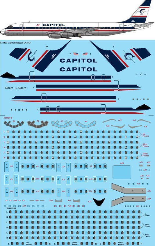 26 Decals X14403 1:144 Capitol Douglas DC-8-31 Laser decal screen print details