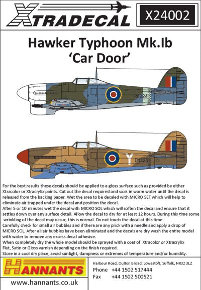 Xtradecal X24002 1:24 Hawker Typhoon Mk.Ib Car Door