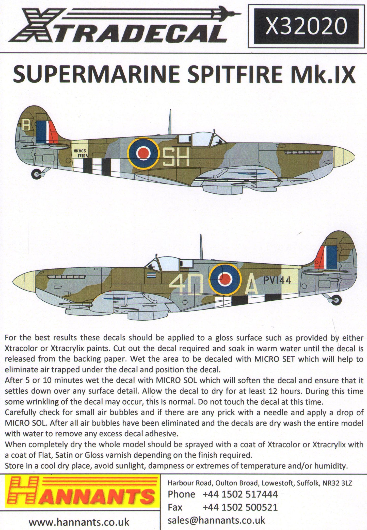 Xtradecal X32020 1:32 Supermarine Spitfire Mk.IXc
