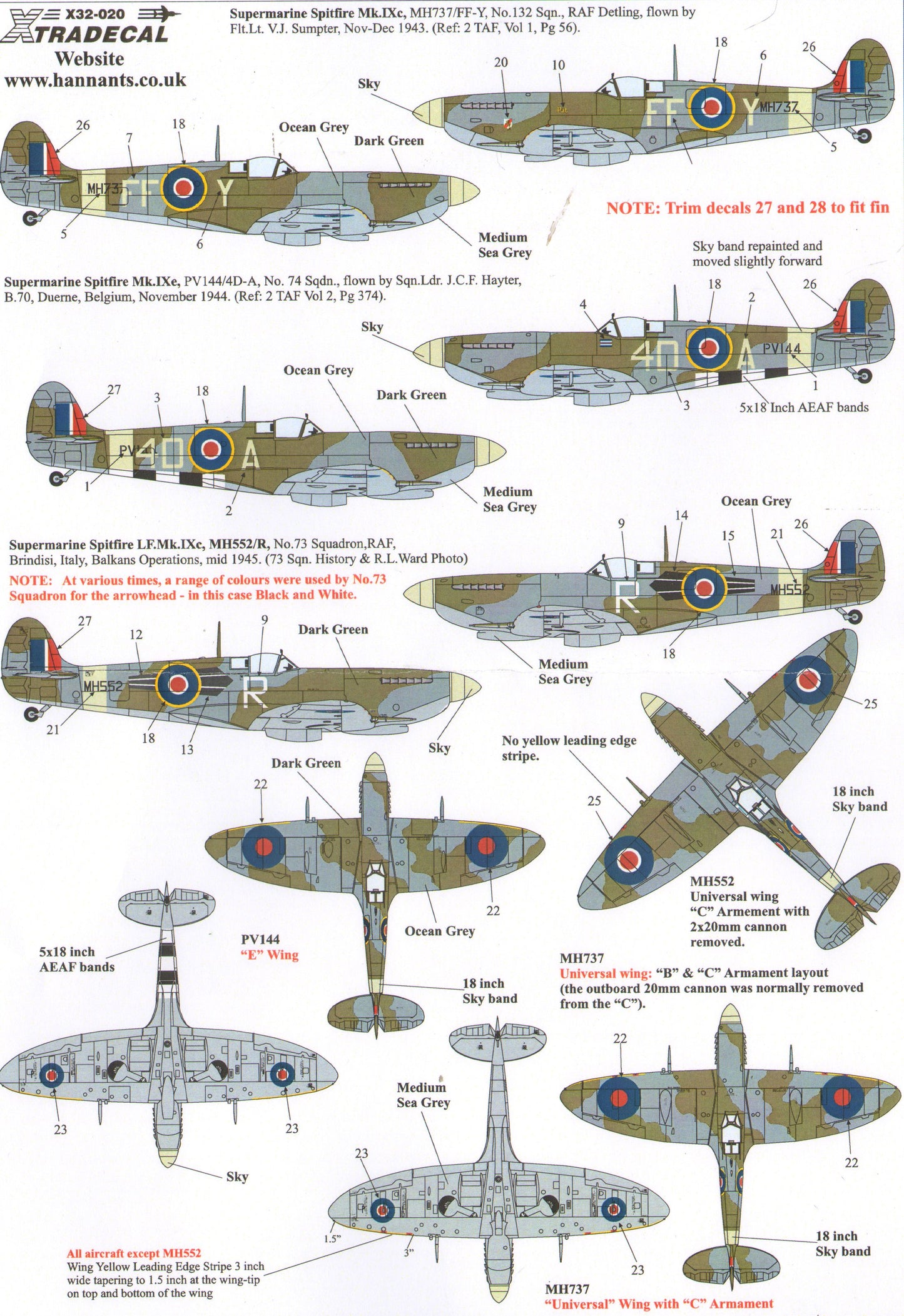 Xtradecal X32020 1:32 Supermarine Spitfire Mk.IXc
