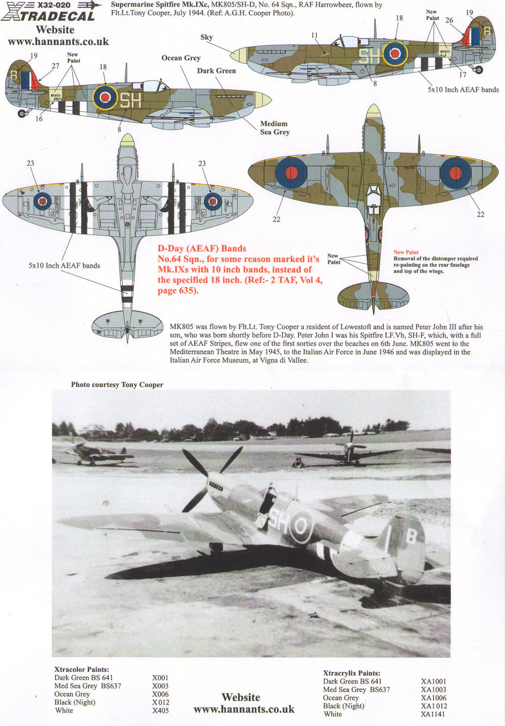 Xtradecal X32020 1:32 Supermarine Spitfire Mk.IXc