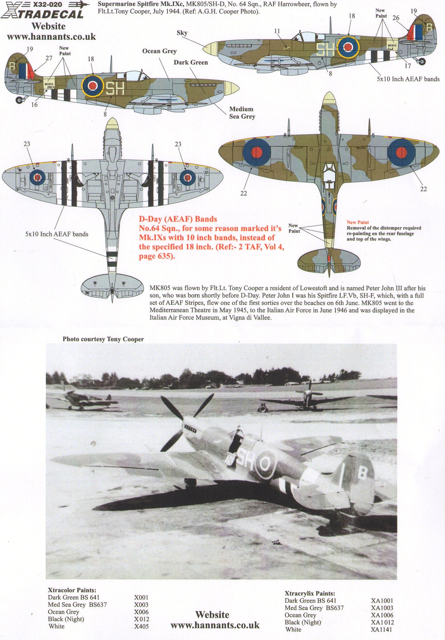 Xtradecal X32020 1:32 Supermarine Spitfire Mk.IXc