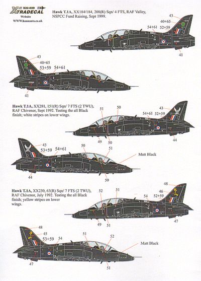 Xtradecal X32029 1:32 BAe Hawk T.1A Late overall black schemes