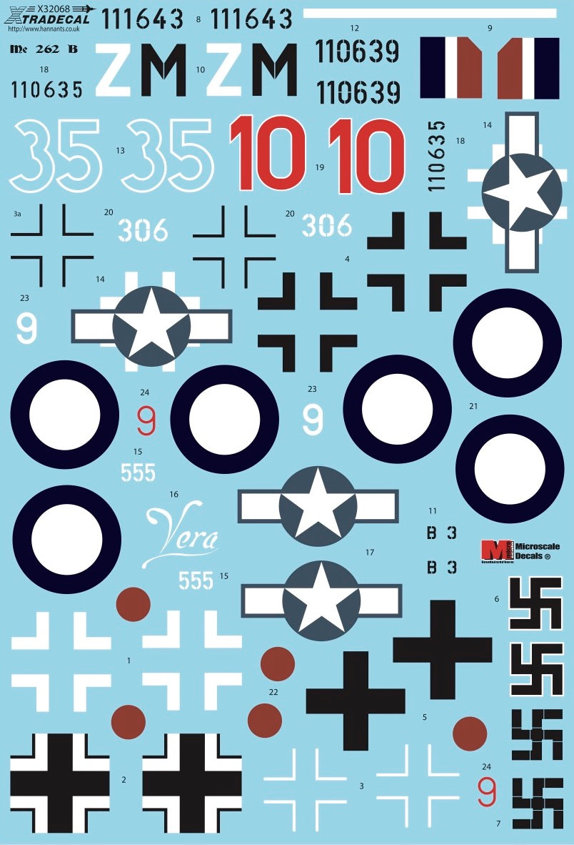 Xtradecal X32068 1:32 Messerschmitt Me-262B-1a