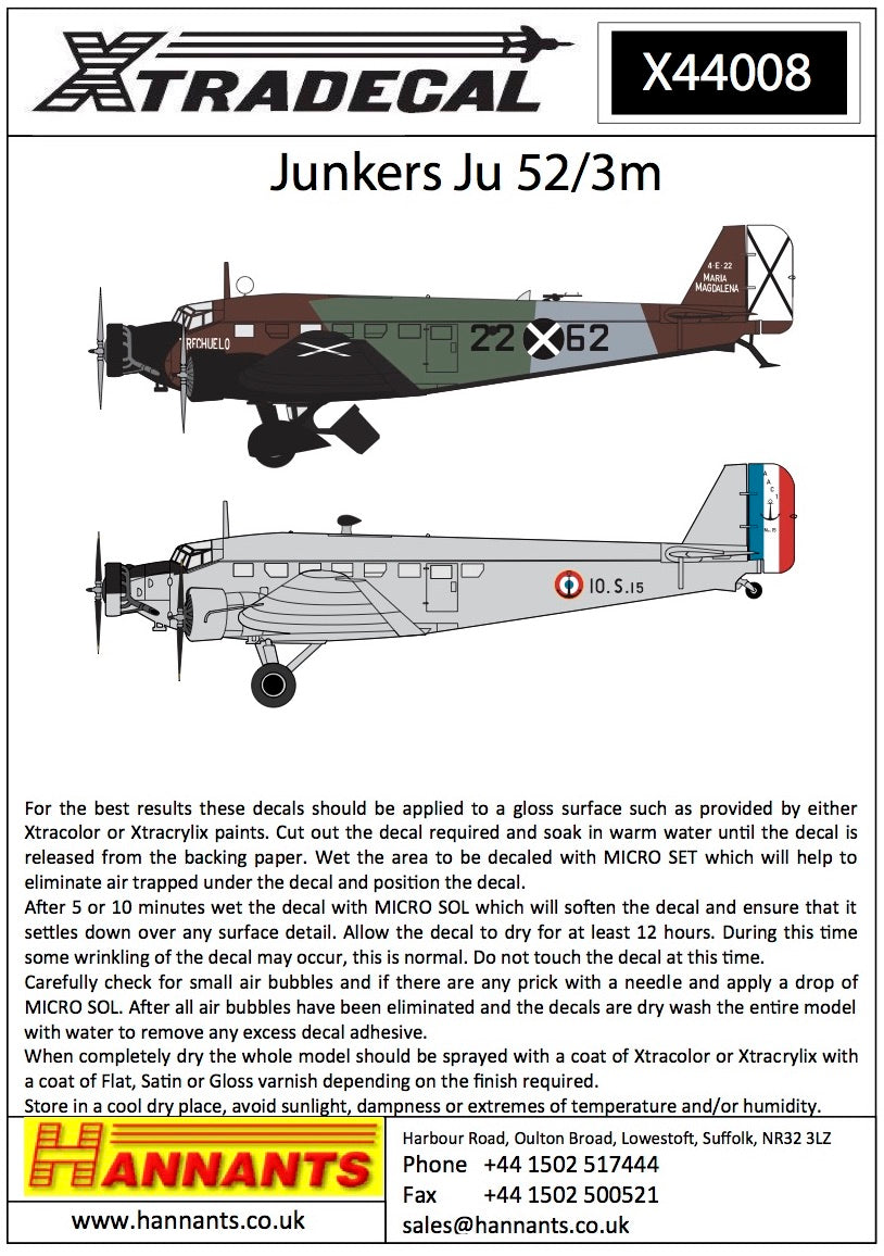 Xtradecal X44008 1:144 Junkers Ju-52/3m