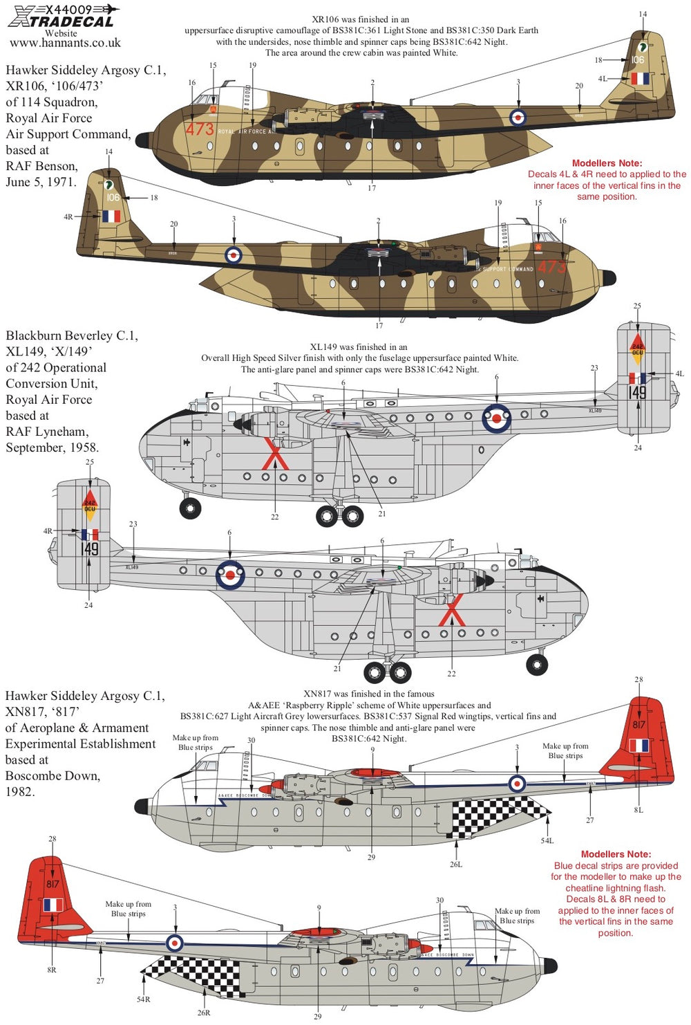 Xtradecal X44009 1:144 RAF Hawker-Siddeley Argosy & Blackburn Beverley.
