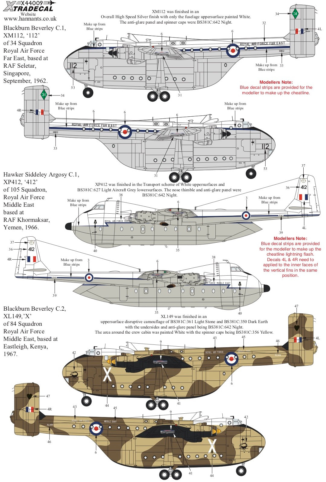Xtradecal X44009 1:144 RAF Hawker-Siddeley Argosy & Blackburn Beverley.
