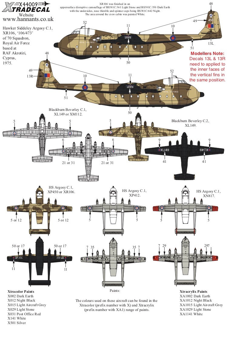 Xtradecal X44009 1:144 RAF Hawker-Siddeley Argosy & Blackburn Beverley.