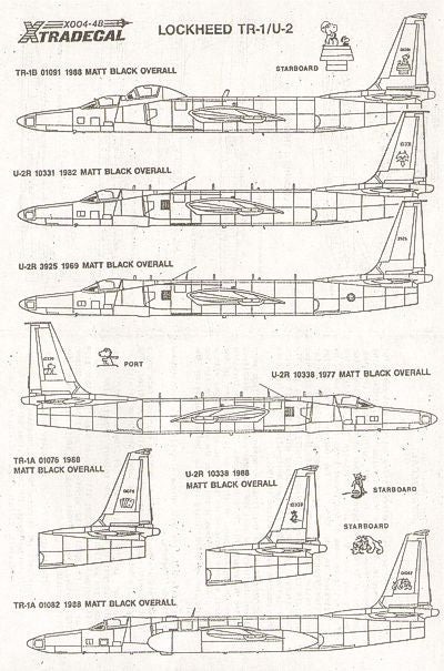 Xtradecal X48004 1:48 Reccon Aircraft Lockheed TR-1A/B and U-2R