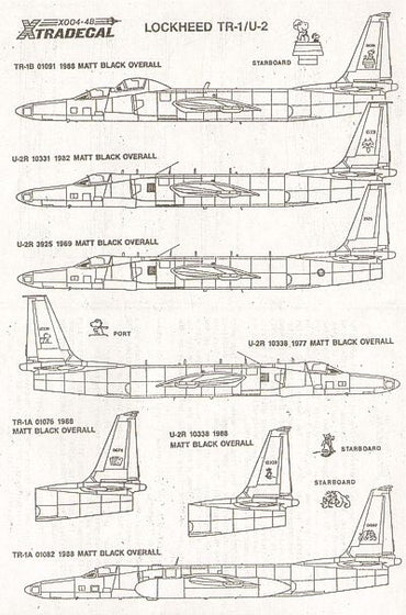 Xtradecal X48004 1:48 Reccon Aircraft Lockheed TR-1A/B and U-2R