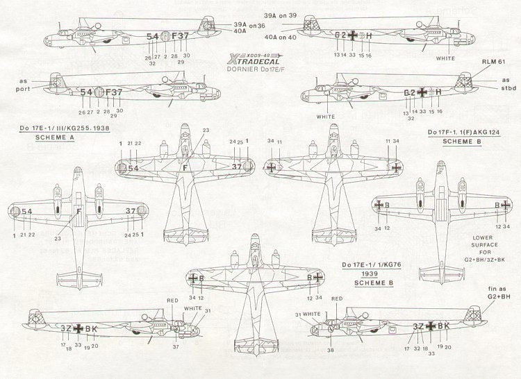 Xtradecal X48009 1:48 Dornier Do-17E/Do-17F