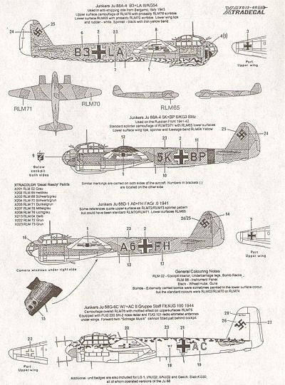 Xtradecal X48013 1:48 Junkers Ju-88A-4/D-1/G-6C