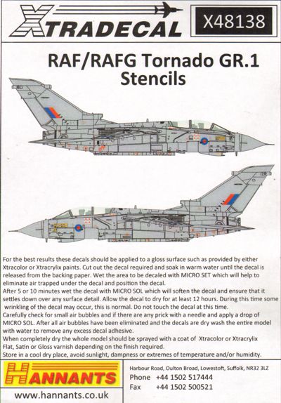Xtradecal X48138 1:48 Panavia Tornado Gr.1 Stencil Data