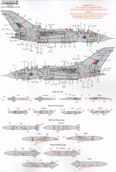 Xtradecal X48138 1:48 Panavia Tornado Gr.1 Stencil Data