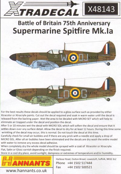 Xtradecal X48143 Supermarine Spitfire Mk.Ia Battle of Britain Pt 1 1:48