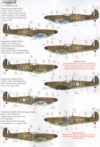 Xtradecal X48143 Supermarine Spitfire Mk.Ia Battle of Britain Pt 1 1:48
