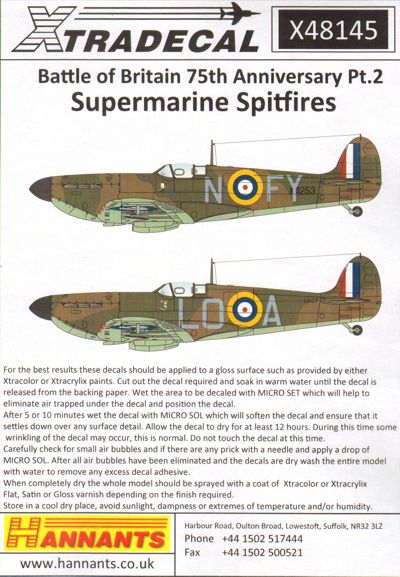 Xtradecal X48145 Supermarine Spitfire Mk.Ia Battle of Britain Pt 2 1:48