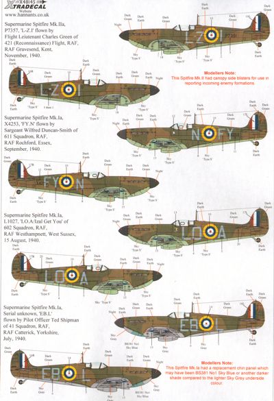 Xtradecal X48145 Supermarine Spitfire Mk.Ia Battle of Britain Pt 2 1:48