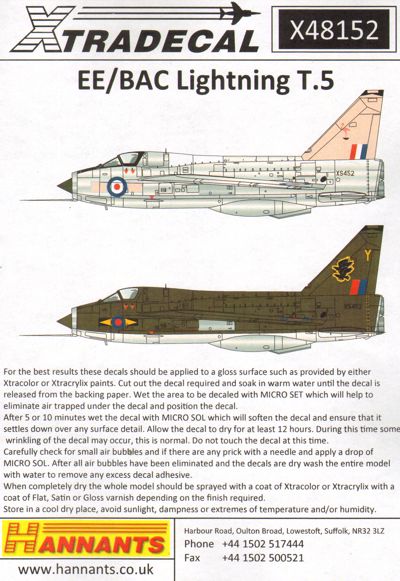 Xtradecal X48152 1:48 BAC/EE Lightning T.5