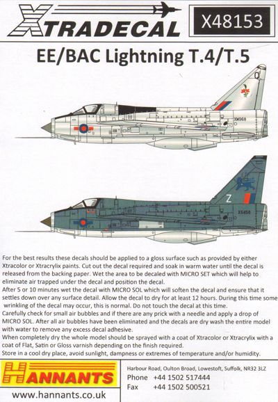 Xtradecal X48153 1:48 BAC/EE Lightning T.4/T.5