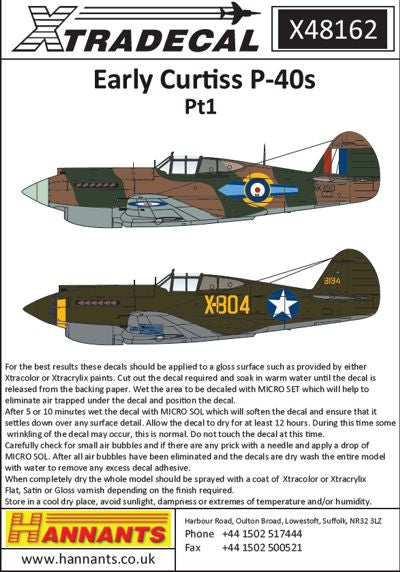 Xtradecal X48162 1:48 Curtiss P-40B Tomahawk
