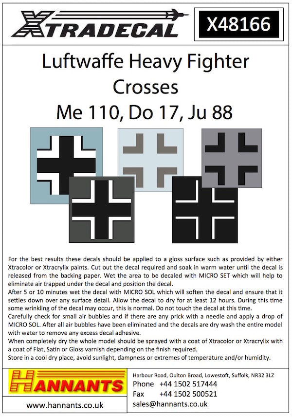 Xtradecal X48166 Luftwaffe Heavy Fighter Crosses Ju-88, Do-17, Bf-110 1:48