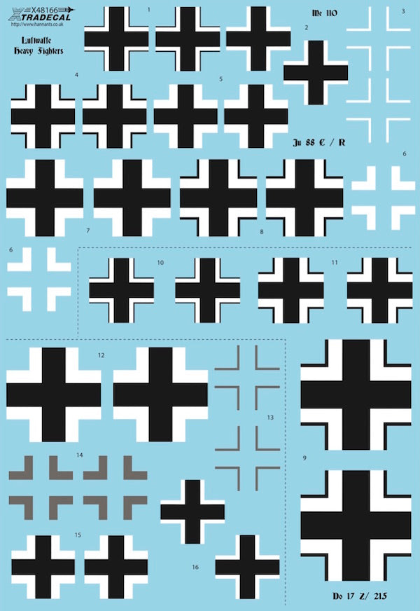 Xtradecal X48166 Luftwaffe Heavy Fighter Crosses Ju-88, Do-17, Bf-110 1:48