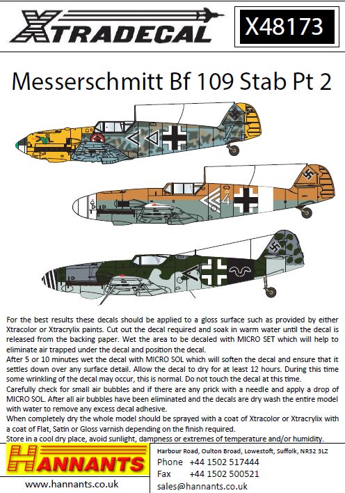 Xtradecal X48173 1:48 Messerschmitt Bf-109s with Stab markings Pt 2